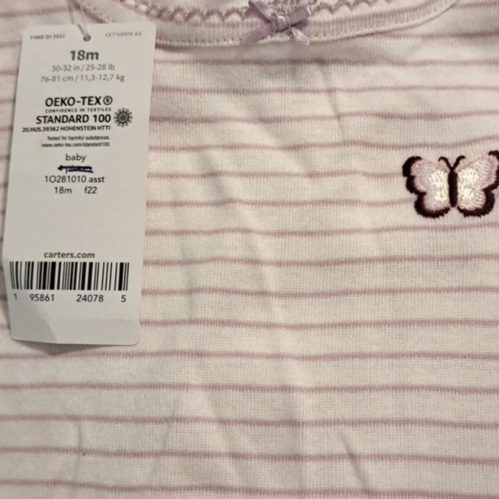 Carter's Floral and Striped Butterfly Girl Onesies Set of 2, 3-Snaps, 18 mos